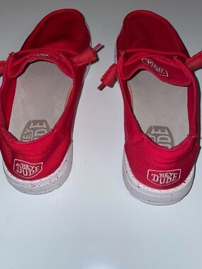 Hey Dude Red Canvas Slip-On Moccasins with Bow Accent